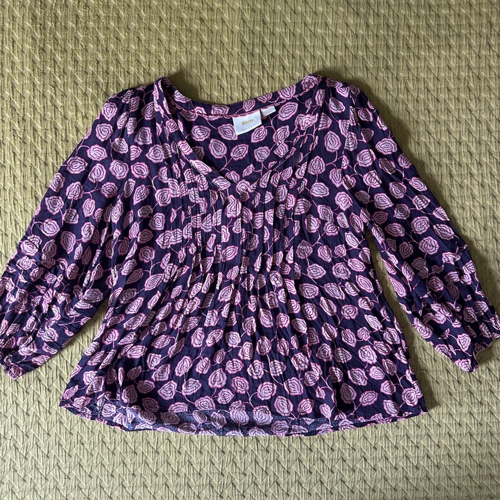 Maeve Anthropologie Purple and Pink Floral Top Boho Chic - 100% Viscose